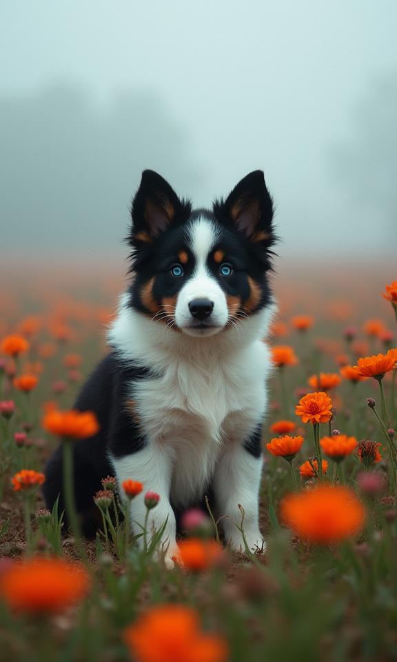 designed by John Batho , photograph, Ice theme , body shot of a Border Collie Puppy
