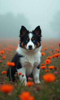 designed by John Batho , photograph, Ice theme , body shot of a Border Collie Puppy