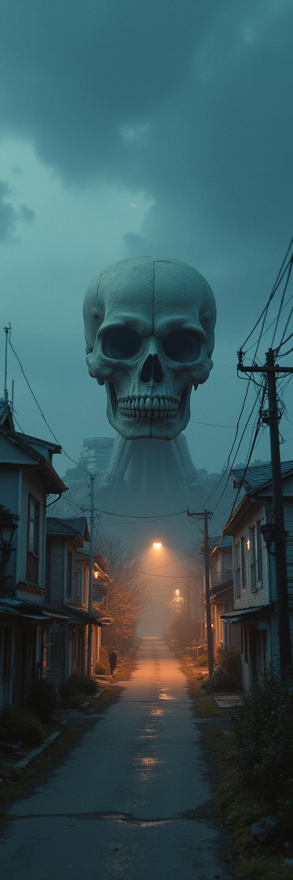 photograph, dreamy, Aerial View of a Cromulent Artistic Skull Stalker , Serious Nuclear missile silo in background