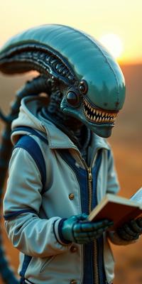photograph, insane details, modelshoot style shot of a small Syrian Male Xenomorph , he is very Plated and Rubbery