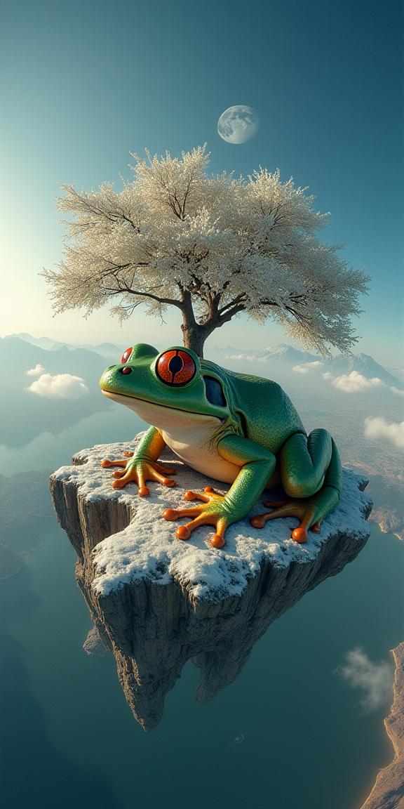 stylized by Leandro Erlich and Martin Rak , photograph, concept art, aerial shot of a Frog