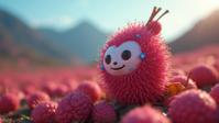 photograph, Rule of Thirds, wide angle of a Pulsating Epic Techno Lychee , it is with fluorescent blue adornments