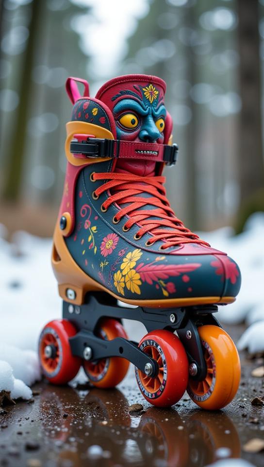 photograph, elegant, Sharp focus of a traditional Ming Dynasty Rollerblades , the Rollerblades is very Saturated and Drab