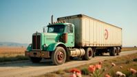 photograph, elegant, Full length frame of a Algerian Tractor trailer , it is very Violent and Funny