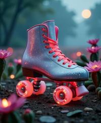 designed by Bojan Jevtic , photograph, majestic, ground level shot of a Aesthetically Pleasing Glittering Filipino Roller skates