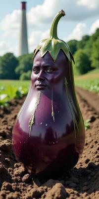 photograph, insane details, Portrait of a Lifelike Natural Parisien eggplant , it is anthropomorphic with a face