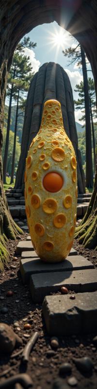photograph, stylized, intricate background, ground level shot of a Bauhaus Art Intwined traditional Samoan Omelette