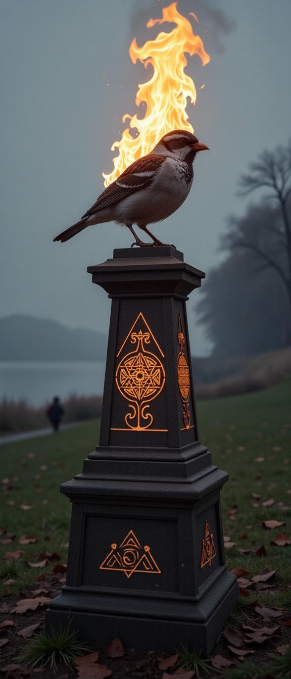 photograph, in this breathtaking scene the iconic Anglican Flame, The Sparrow Beware is engraved entirely with Liberty In its center is made with stunning geometric symbols, representing the power that powers all animals and creatures within this realm like no Other