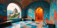 photograph, Inside its walls made into swirls of blue eucalyptop tiles are colorful creatures that call their heads out in an unconventional display Fathcoming The Great Wall, filled by Vibrat llen Tower with gold archwork, reimaginers and paintings from inside this magical world come in vibrant hues like orange glow and red This fantasticole masterpiece comes alive as one could take ORIGINAL T SINGE FOR SALE TO REGISTER OF MODIFIATION HERE OR INSTANT