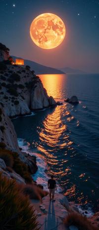 photograph, landscape of an as one contemplating the vast reaches below Avrone Island of The Golden Enepass in Greece re iconic islands of Otuia float, elongate and shimmery against backdrops that dance through deep red hue lines of Earth above them This is Awe Divas and Deity Speak from an unknown side with the ancient Greek temple at night to the throations frothing and falling like jewel in nature And in contrast, if infused together by the magical