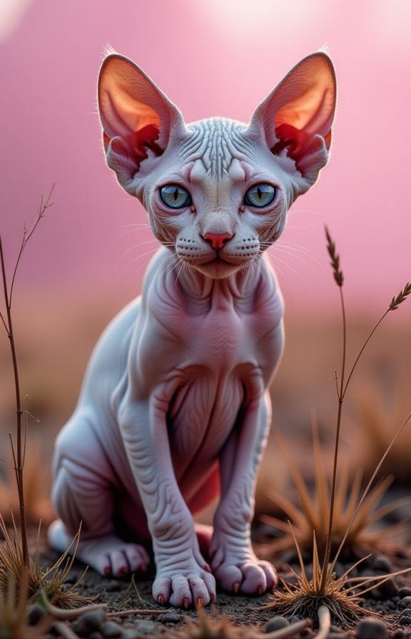 vibrant Chalk painting, stylized, medium close up shot of a Sphynx Kitten , it is very Magical and Flared