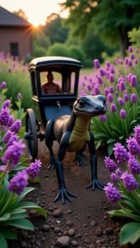 photograph, deep pink theme , aerial shot of a American Newt drawn carriage , it is very Vulgar and Unforgettable