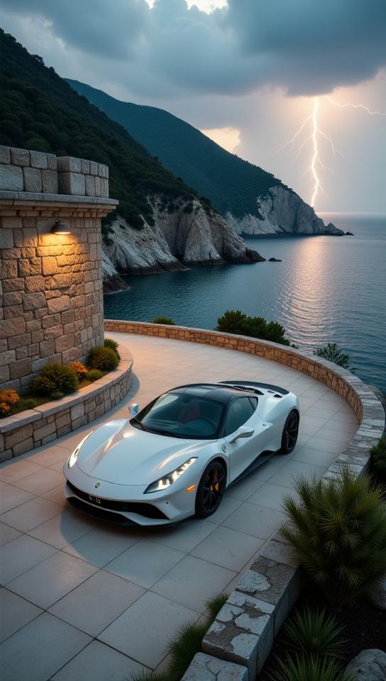 photograph, Sketchup, Aerial View of a Ashcan School Sleek Contemporary Sports car , it is smooth