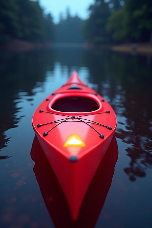 A sleek and modern design of a Kayak in the style of Archibald L Wright, with a symmetrical Anaglyph effect and a bokeh background, captures the essence of the iconic runalights while still allowing for high quality images