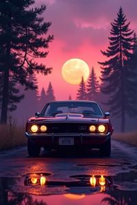 Cinematic medium shot of a lowborn Sh wa Era Muscle car , it is anthropomorphic reimagined as a League of Legends game character, it is engraved with Cozy and Ancient details, from inside of a Peaceful Gym