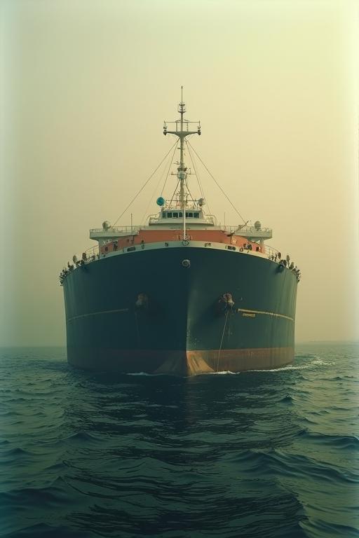 Cinematic, medium shot of a layered squeal from an oil tanker, plain background with warm beach and jungle, smoky conditions