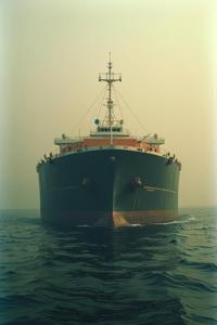 Cinematic, medium shot of a layered squeal from an oil tanker, plain background with warm beach and jungle, smoky conditions