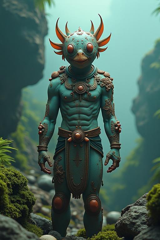 A surrealistic image of a Barbarian spacecraft design with translucent skin and seashells covered in Basque jungle, set against a hazy backdrop, featuring equirectangular lighting and ananaglyph filter, inspired by the concepts of Kalighat and Starlight