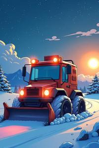 Digital painting of a Long Exposure Edo Snowplow as a NeoSonic game character in an anthropomorphic cyberpunk setting with stars in the sky and a glowing Sun
