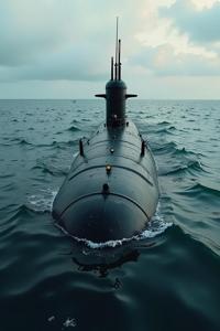 Cinematic medium shot of a cute enchanting Algerian nuclear submarine in peace with its surroundings