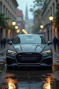 Cinematic medium shot of a Ceramic Simple German Audi with ornate details and raindrops in the background, featuring an image inspired by Mao Hamaguchi Richard Billingham , Photoepic style, soft focus and digital painting