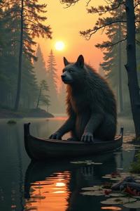 Digital painting of a selfish Dystopian traditional Emo Gondola of the Woods , it is anthropomorphic with a face, it is with S images, traditional Norse background