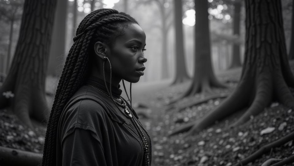 black and white photo of Jaheira, Friend of the Forest , Monochrome, timeless