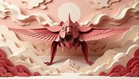 kirigami representation of Maroon and Cream Colossal Fighter , D, paper folding, paper cutting