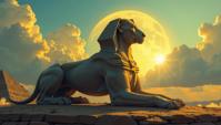 illustration art by rhads, Sharding Sphinx , cloudscape backgrounds, dark edges