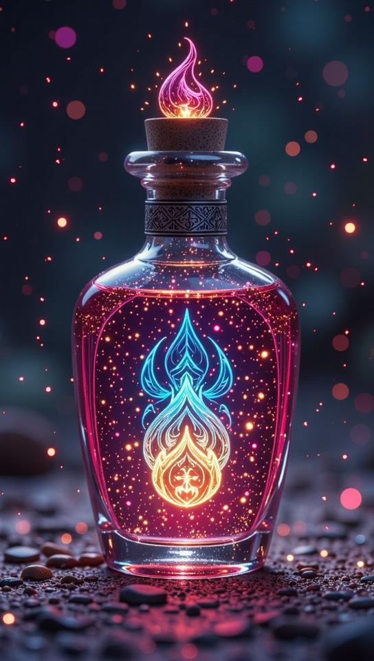 a bottle on a blank background, video game art, stylized, a potion in the shape of Elemental HERO Chaos Neos