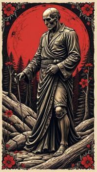woodcut style Mortify , carved, bold lines, high contrast