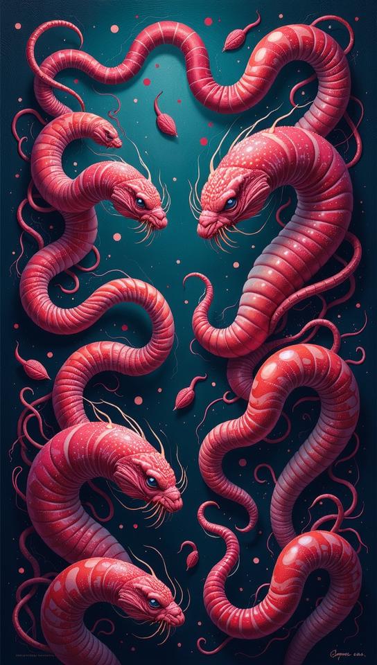 painting by James jean, abstract art, Worms , detailed