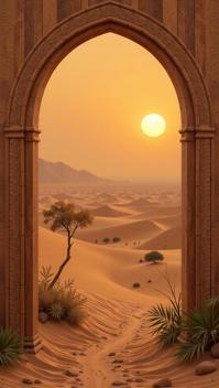 Walnut , it is detailed with Bamboo and Captivating details, The Sahara Desert in background, Sun in the sky