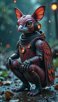 sci fi, digital art, robotic Animal Peacock Butterfly , wearing cybernetics