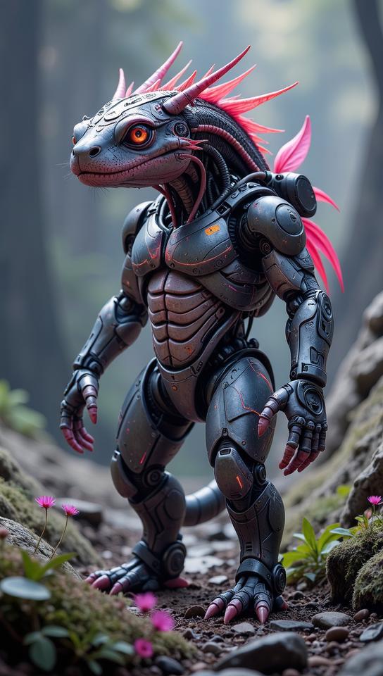 sci fi, digital art, robotic Newt, in cybernetics