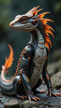 sci fi, digital art, side profile of a robotic Salamander, it is wearing a Dragoncore fashion style cybernetics