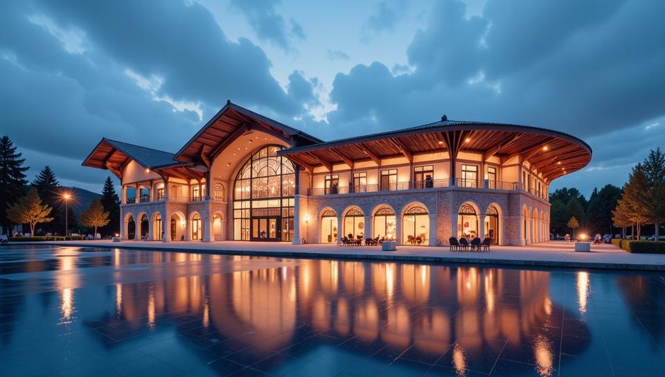 building, architecture of a Sports complex The Alhambra , Bokeh, by Cody Ellingham