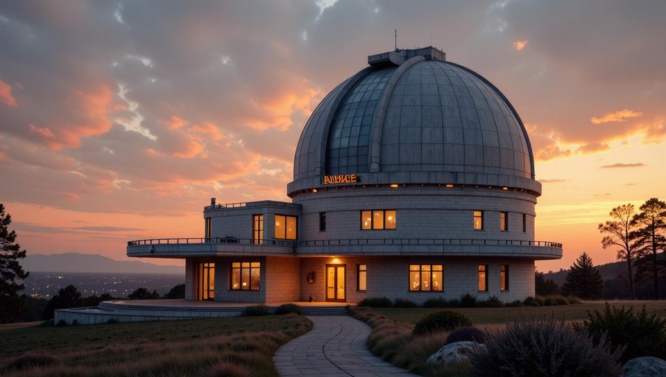building, architecture of a Astronomical observatory , inspired by Bungie, at Golden hour