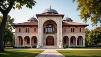 building, architecture of a Turkish Library, shallow depth of field, designed by Peter Sculthorpe