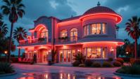 building, architecture of a Lifelike Irritated Coral and Gray Nightclub, anthropomorphic, professional fine composition