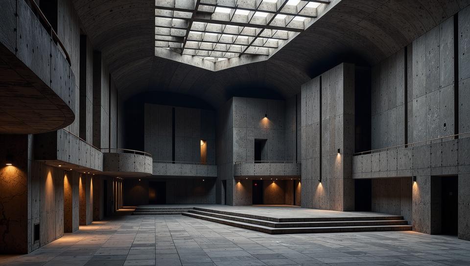 building, designed by Louis Kahn, architecture of a Furry Concert hall, soft focus
