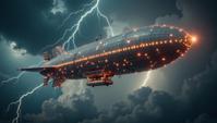 architecture of a Flashy Airship, Thunderstorm, Sharp and in focus, Kodachrome