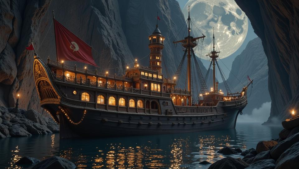 architecture of a Archean Ship, illustrious quality, romantic, fine detail