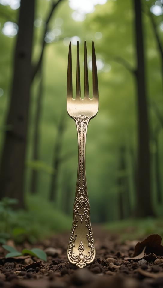 photograph, fork, trees in background, Fujicolor C