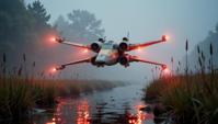 photograph, Elevating Brilliant X Wing , in a Disney setting, crowded reeds