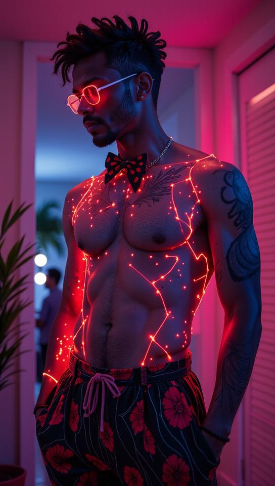 Sexy, designed by Paul Rader, Fashion photography of a supermodel , the Guy is Glowing and Cyberpunk