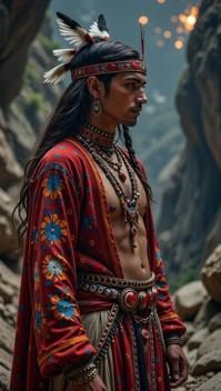Sexy, Fashion photography of a Navajo supermodel, he is dressed in Gaelic fashion outfit, luminous realism