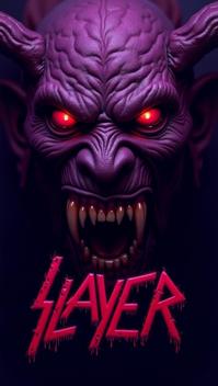 amethyst theme, Design a Slayer album cover with a close up of a snarling, demonic face, its eyes ablaze with flames