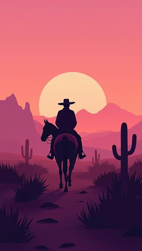 lilac theme, A lone gaucho on horseback, riding through the vast, arid expanse of Argentina s Patagonian Desert under a dramatic sunset