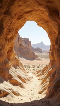beige theme, The awe inspiring sight of the Cueva de las Manos Cave of Hands in the Patagonian Desert, featuring a close up of the ancient handprints and cave paintings, with the arid